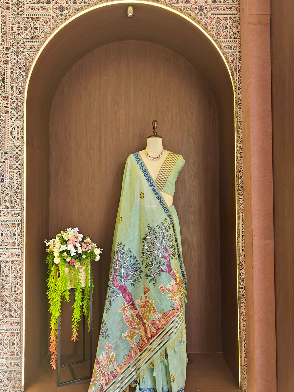 Designer Muga Cotton Saree with Warli Inspired Border-FIROZI