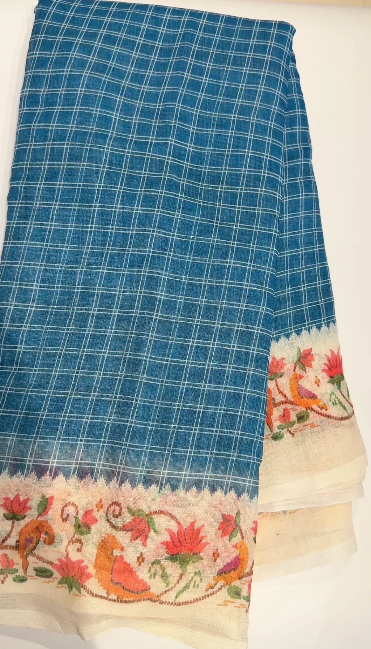 Premium Linen Cotton Saree with Floral Printed Border - FIROZI