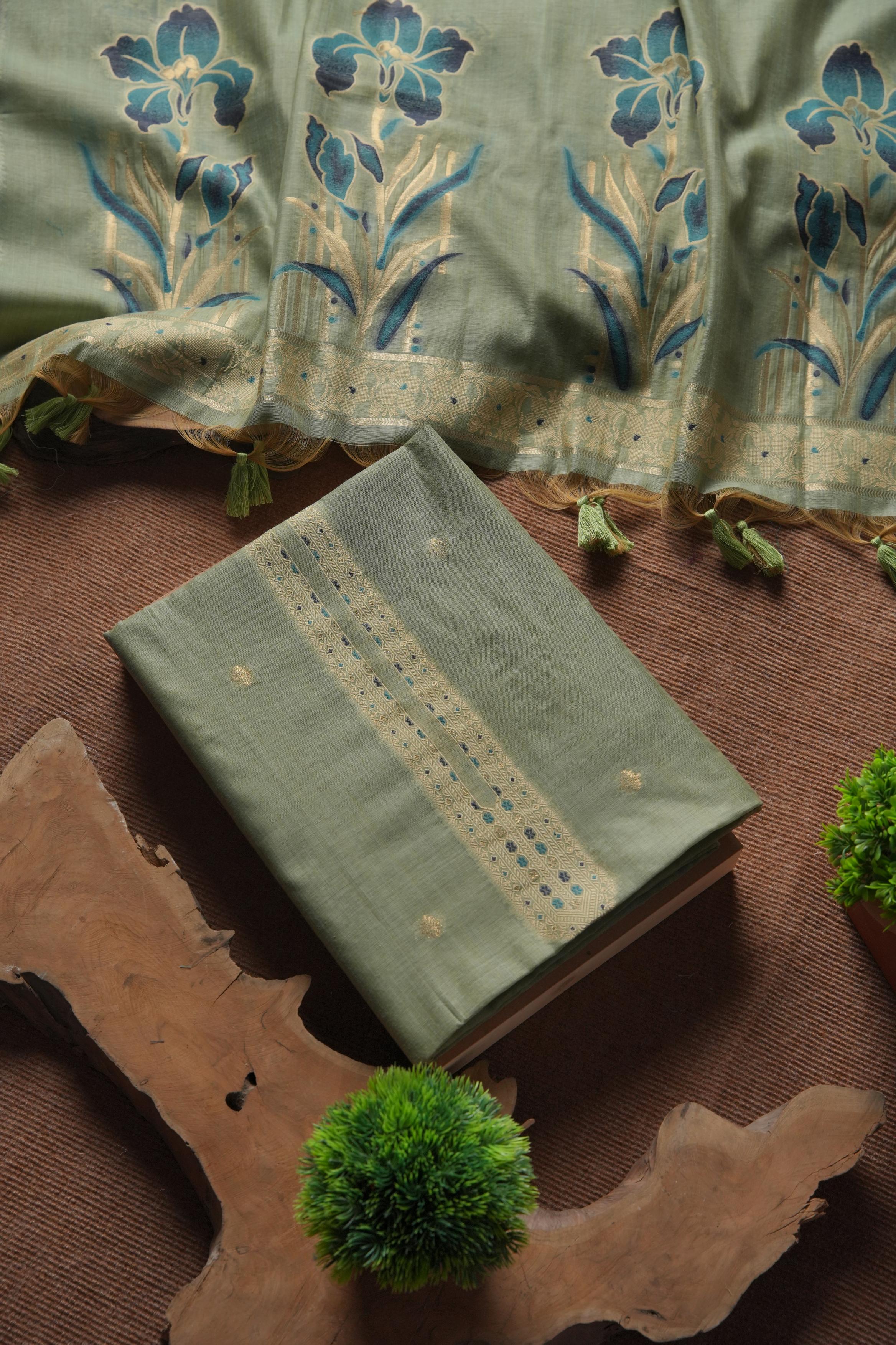 Blush Muga Cotton Unstitched Suit - PISTA