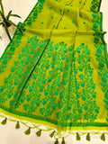 Tussar Raw Silk Floral Weaving Saree - GREEN