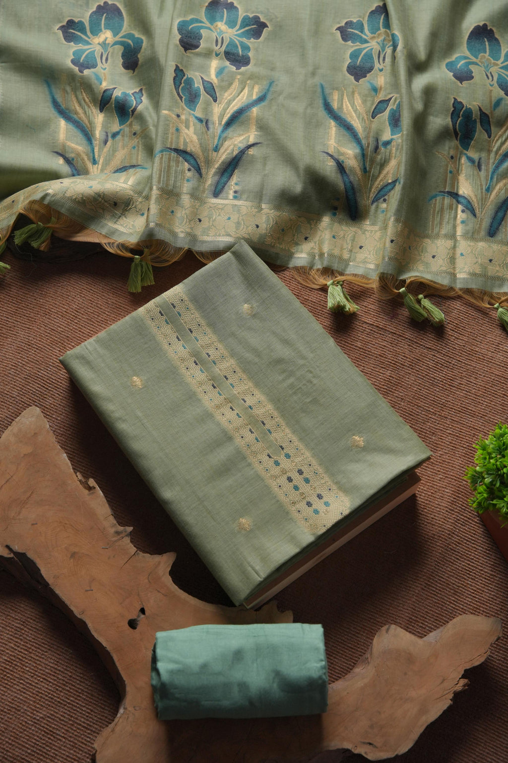 Blush Muga Cotton Unstitched Suit - PISTA