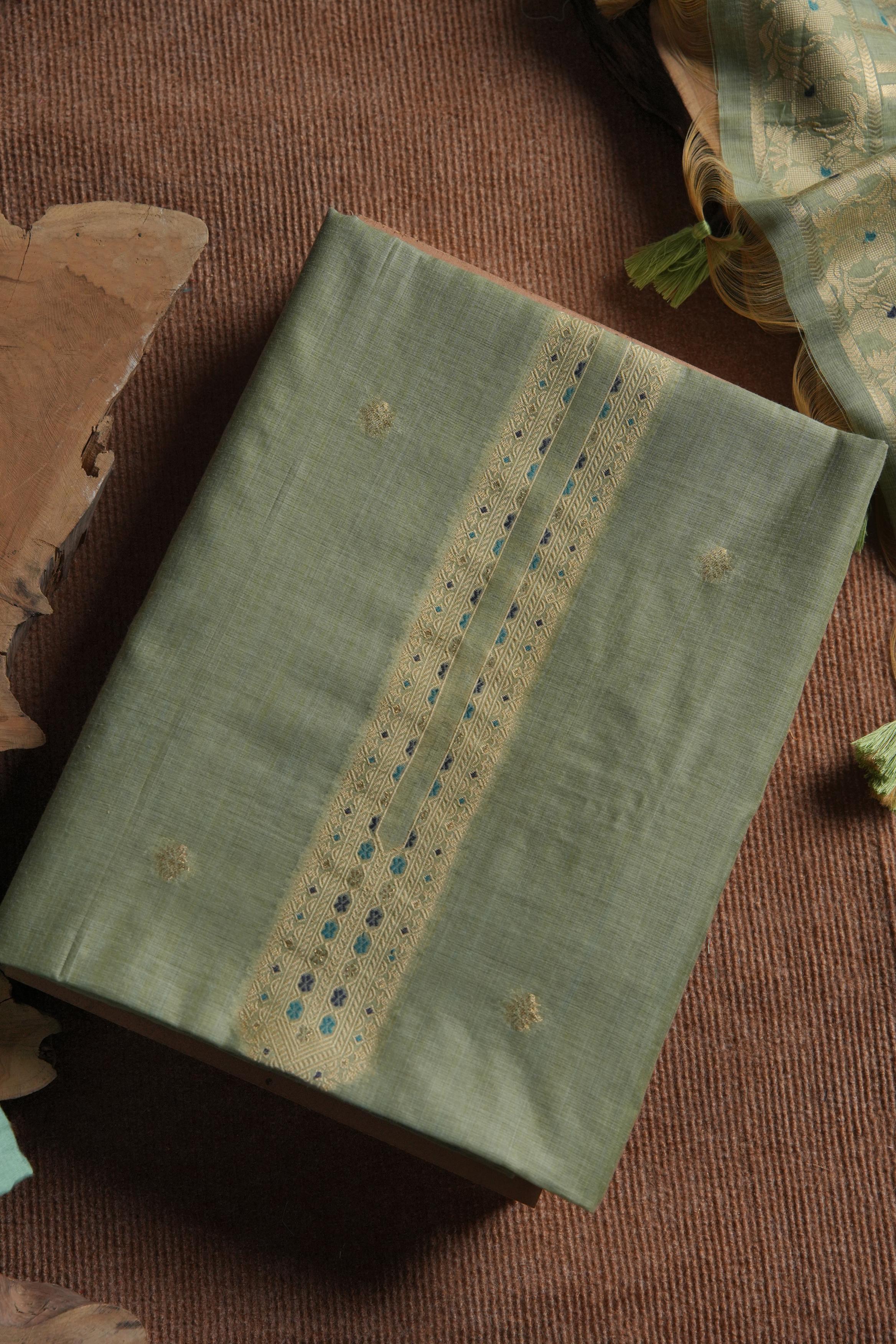 Blush Muga Cotton Unstitched Suit - PISTA