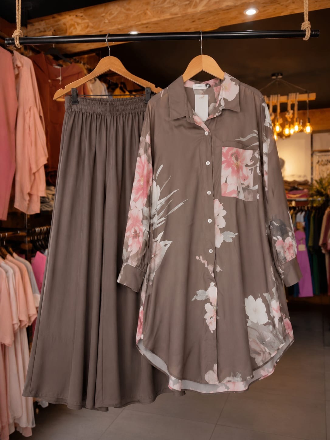 Pure Cotton Floral Coordsets - GREY