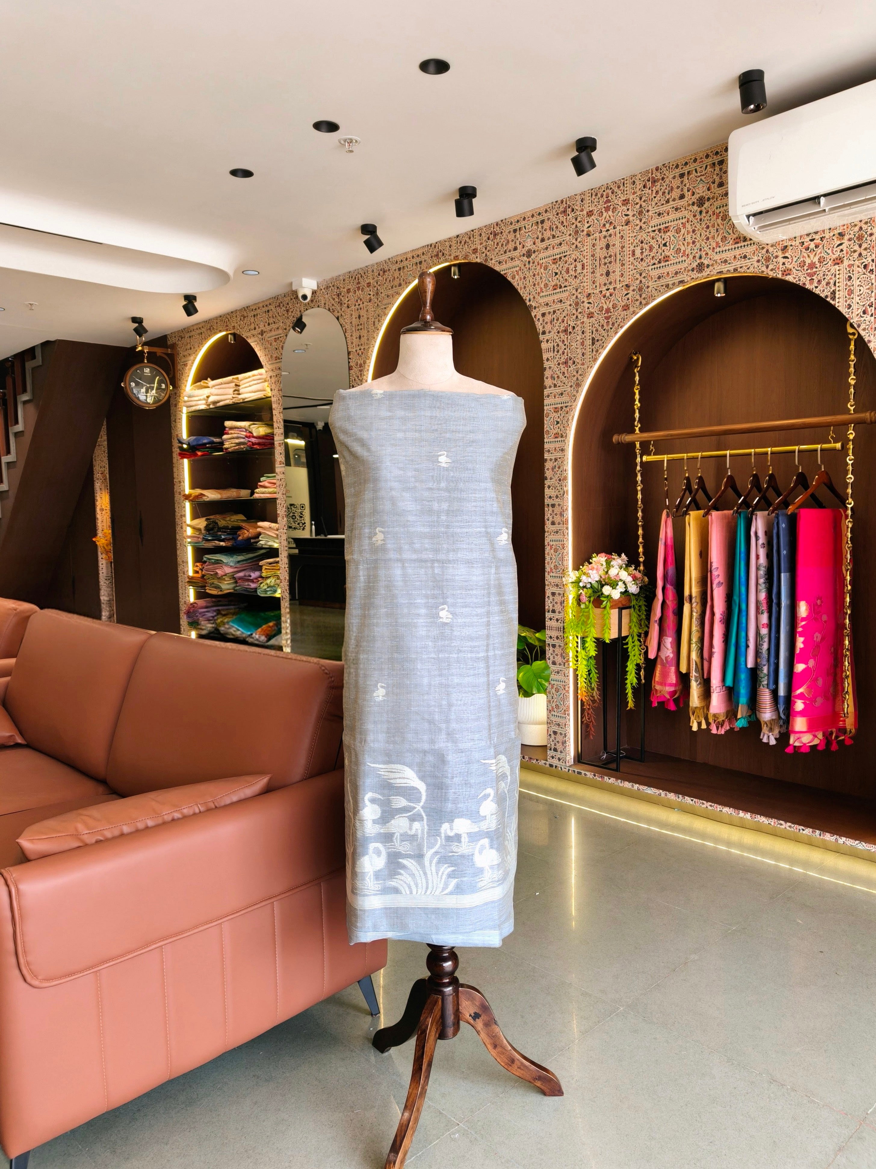 Premium Linen Silk Salwar Unstitched Suit- Grey