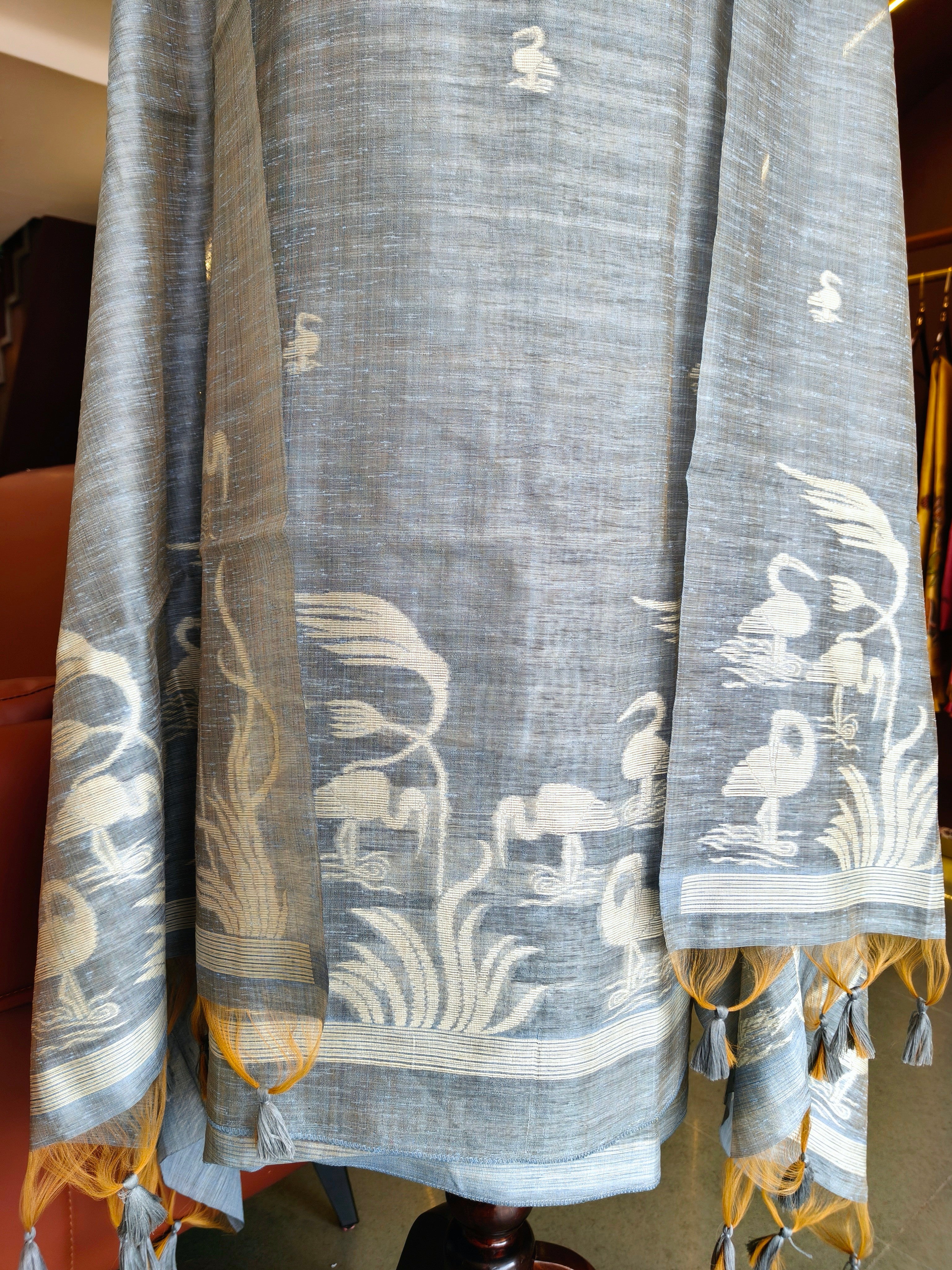 Premium Linen Silk Salwar Unstitched Suit- Grey