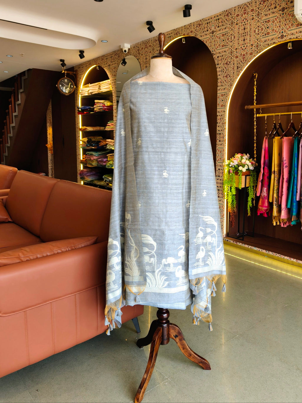 Premium Linen Silk Salwar Unstitched Suit- Grey