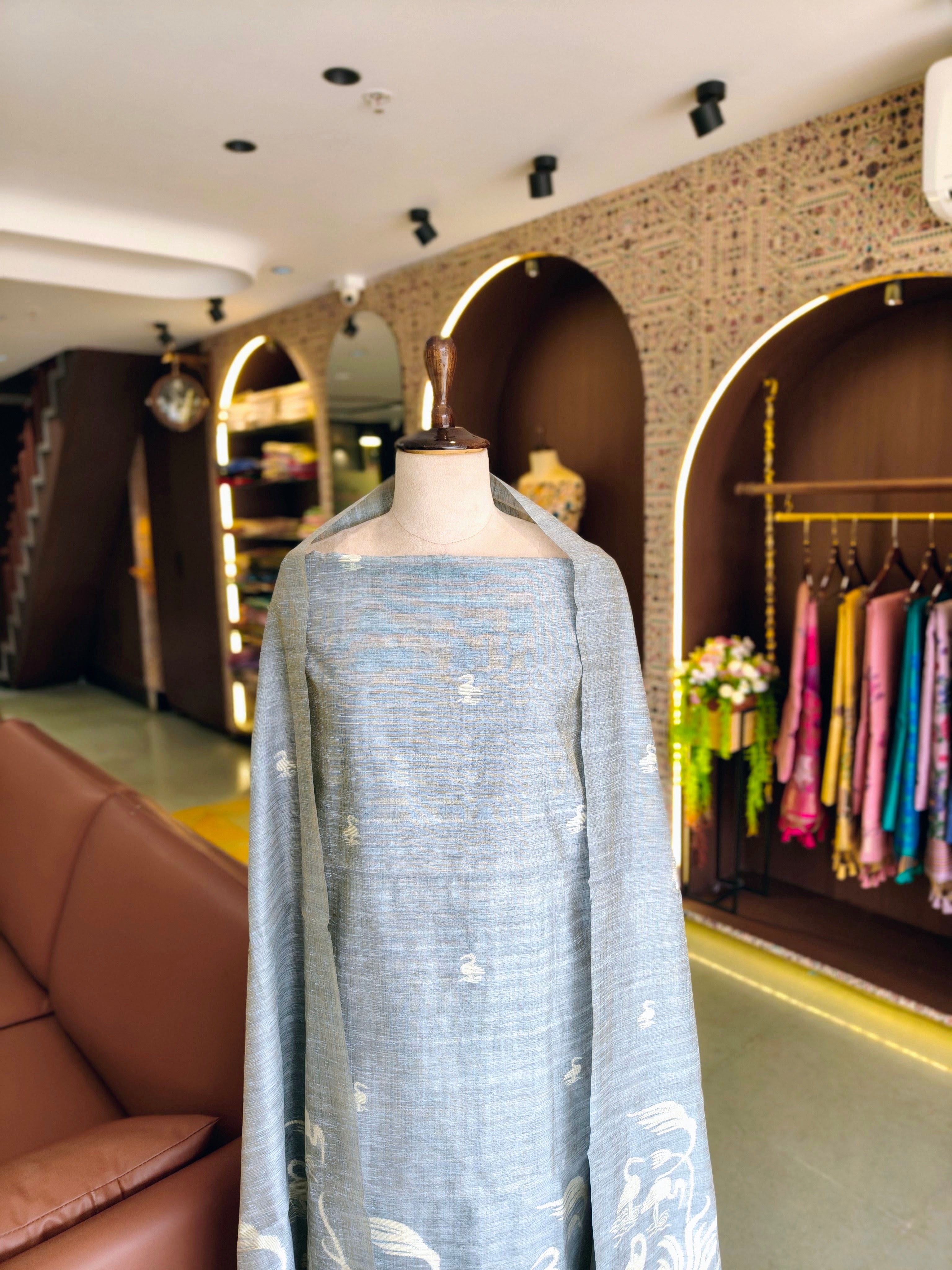 Premium Linen Silk Salwar Unstitched Suit- Grey