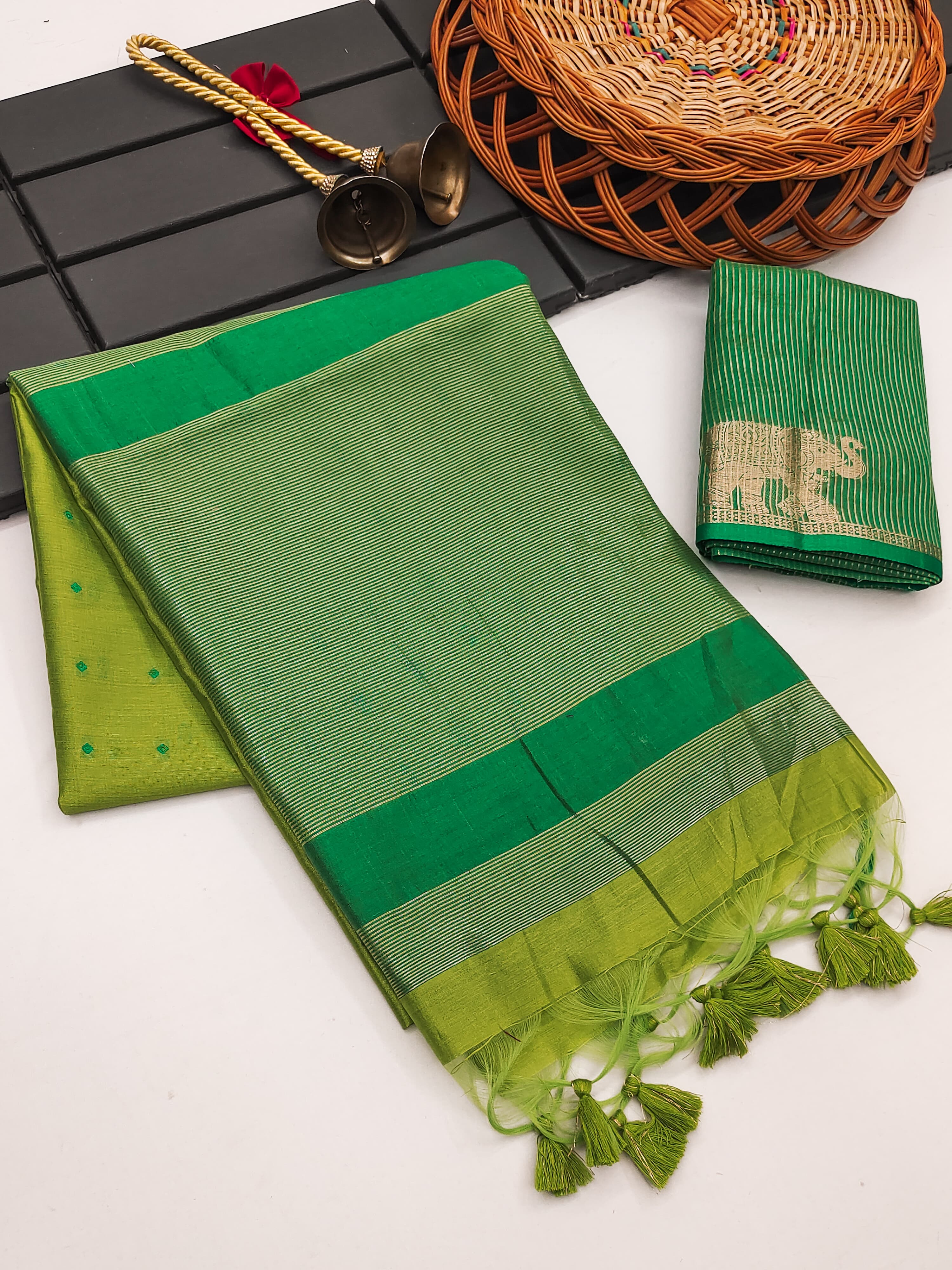 Tussar Elephant Raw Silk Weaving Saree - PISTA