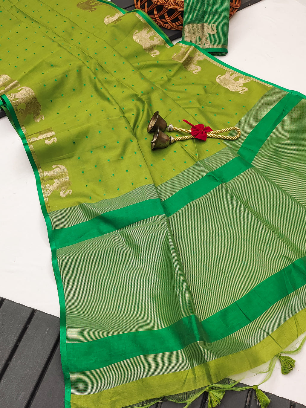 Tussar Elephant Raw Silk Weaving Saree - PISTA