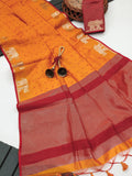 Tussar Elephant Raw Silk Weaving Saree - ORANGE