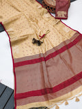 Tussar Elephant Raw Silk Weaving Saree - CHIKU