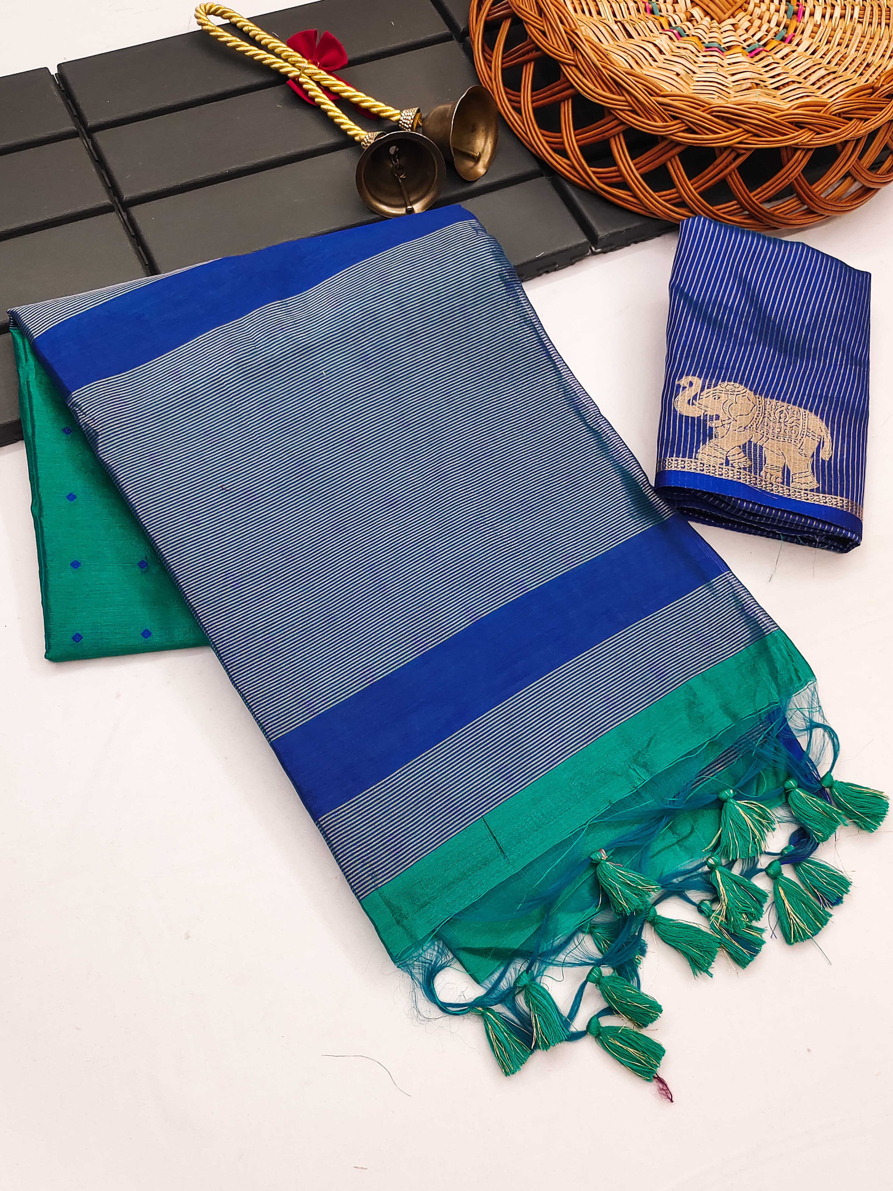 Tussar Elephant Raw Silk Weaving Saree - FIROZI