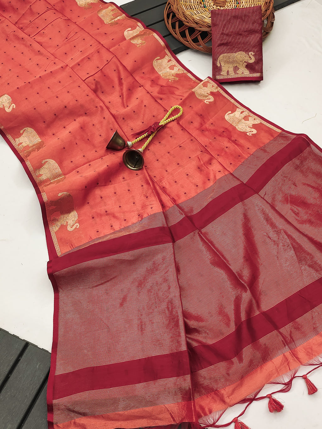 Tussar Elephant Raw Silk Weaving Saree - GAJARI