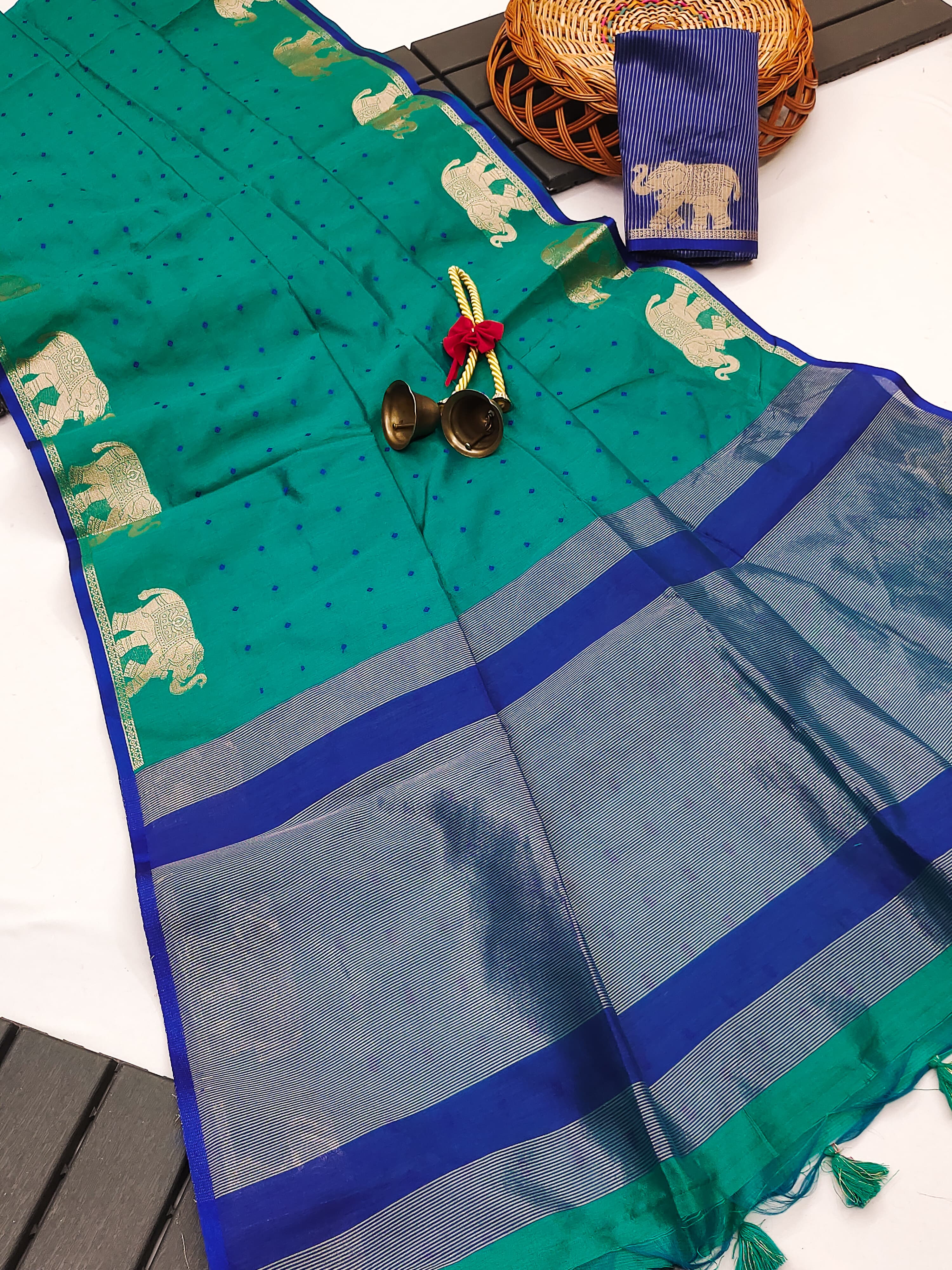 Tussar Elephant Raw Silk Weaving Saree - FIROZI