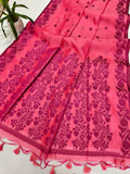 Tussar Raw Silk Floral Weaving Saree - PINK