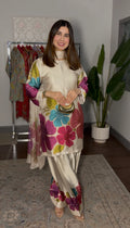 Beige Pink Floral Farsi Suit