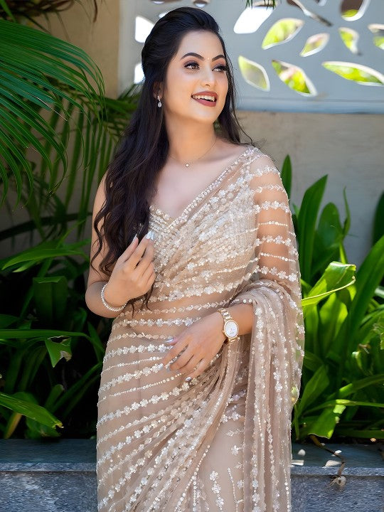 Embellished Sequinned Net Saree