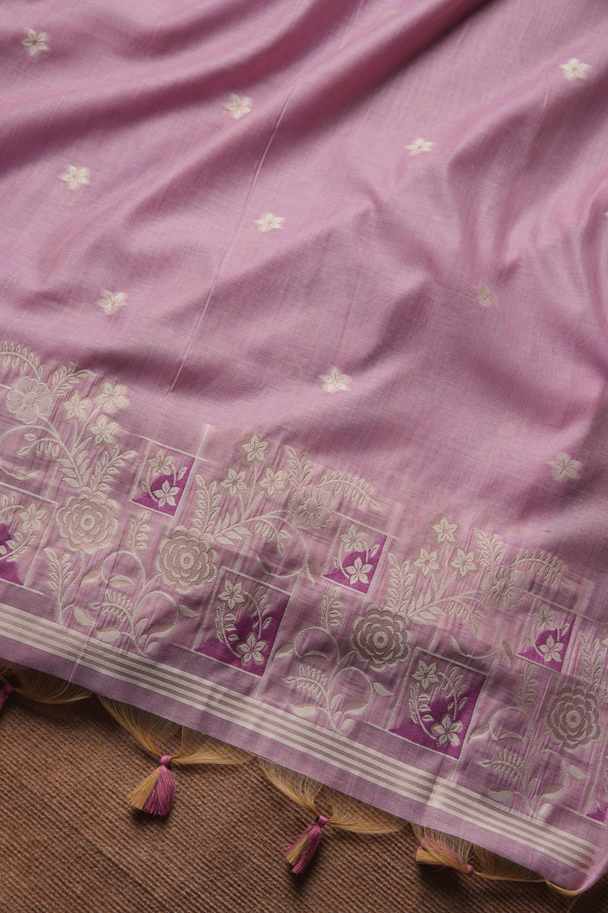 Muga Cotton Floral Pattern Unstitched Suit - Lavender