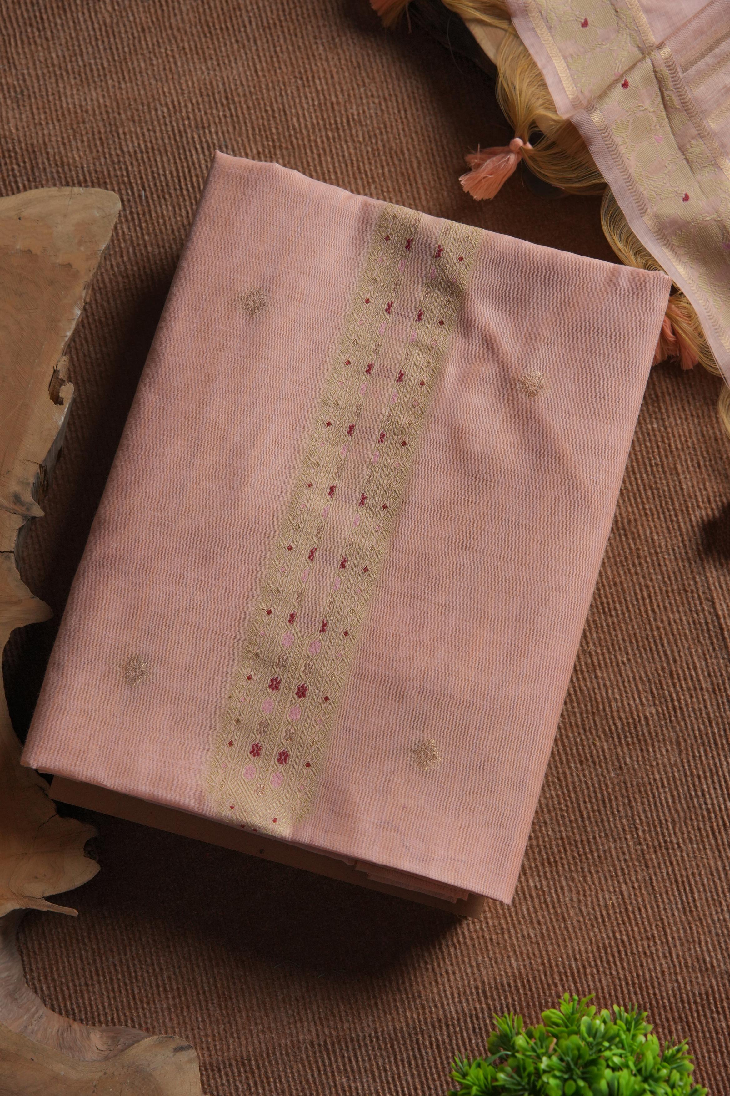 Blush Muga Cotton Unstitched Suit - LIGHT PINK