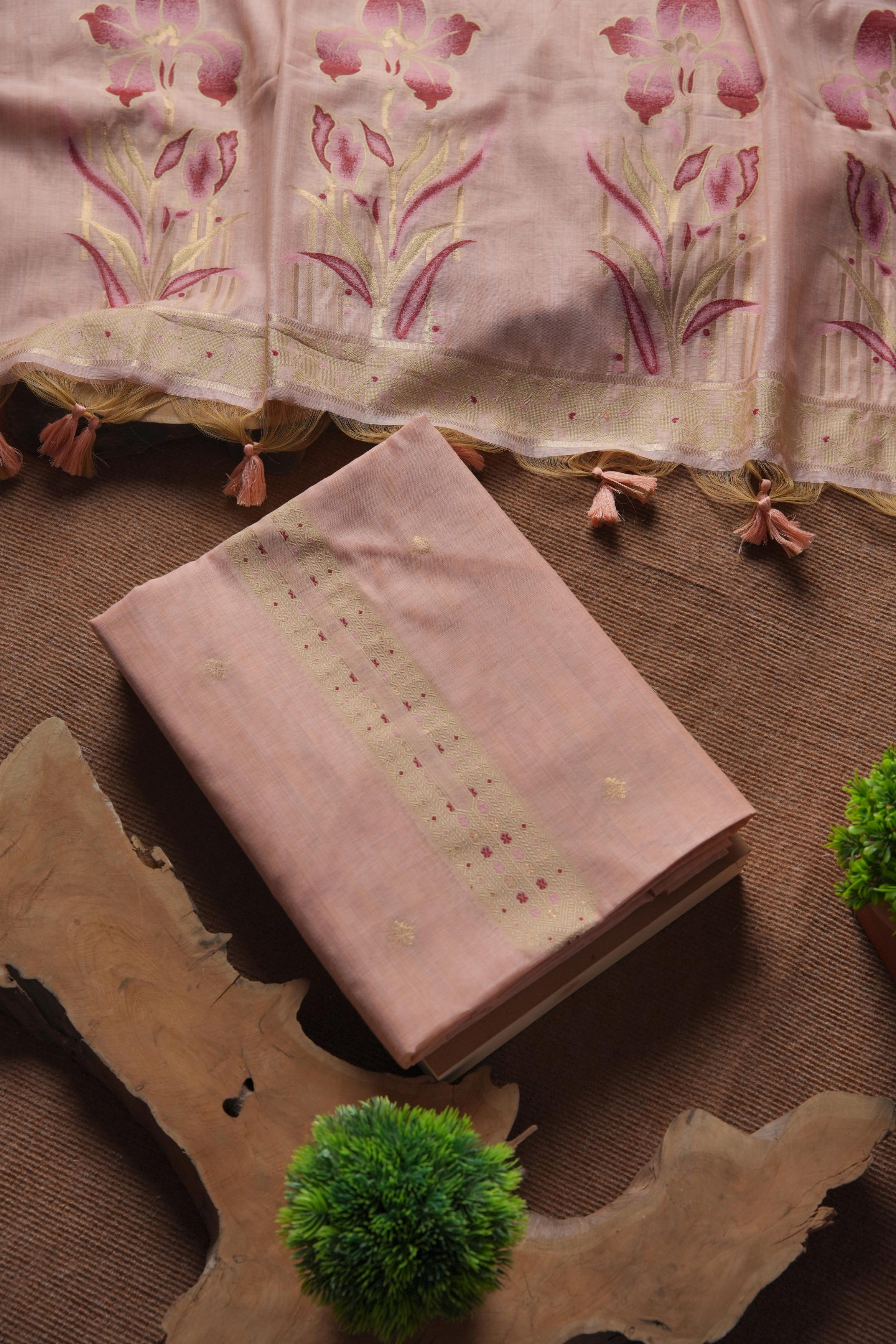 Blush Muga Cotton Unstitched Suit - LIGHT PINK