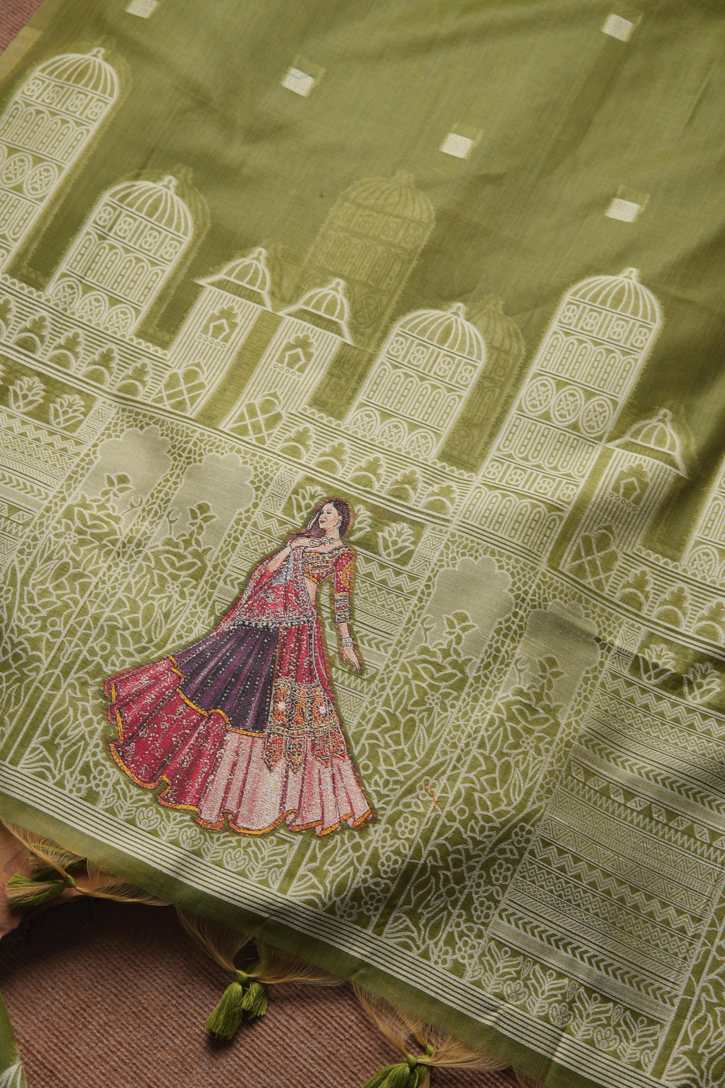 Rang Mahal Muga Cotton Unstitched Suit - MEHENDI