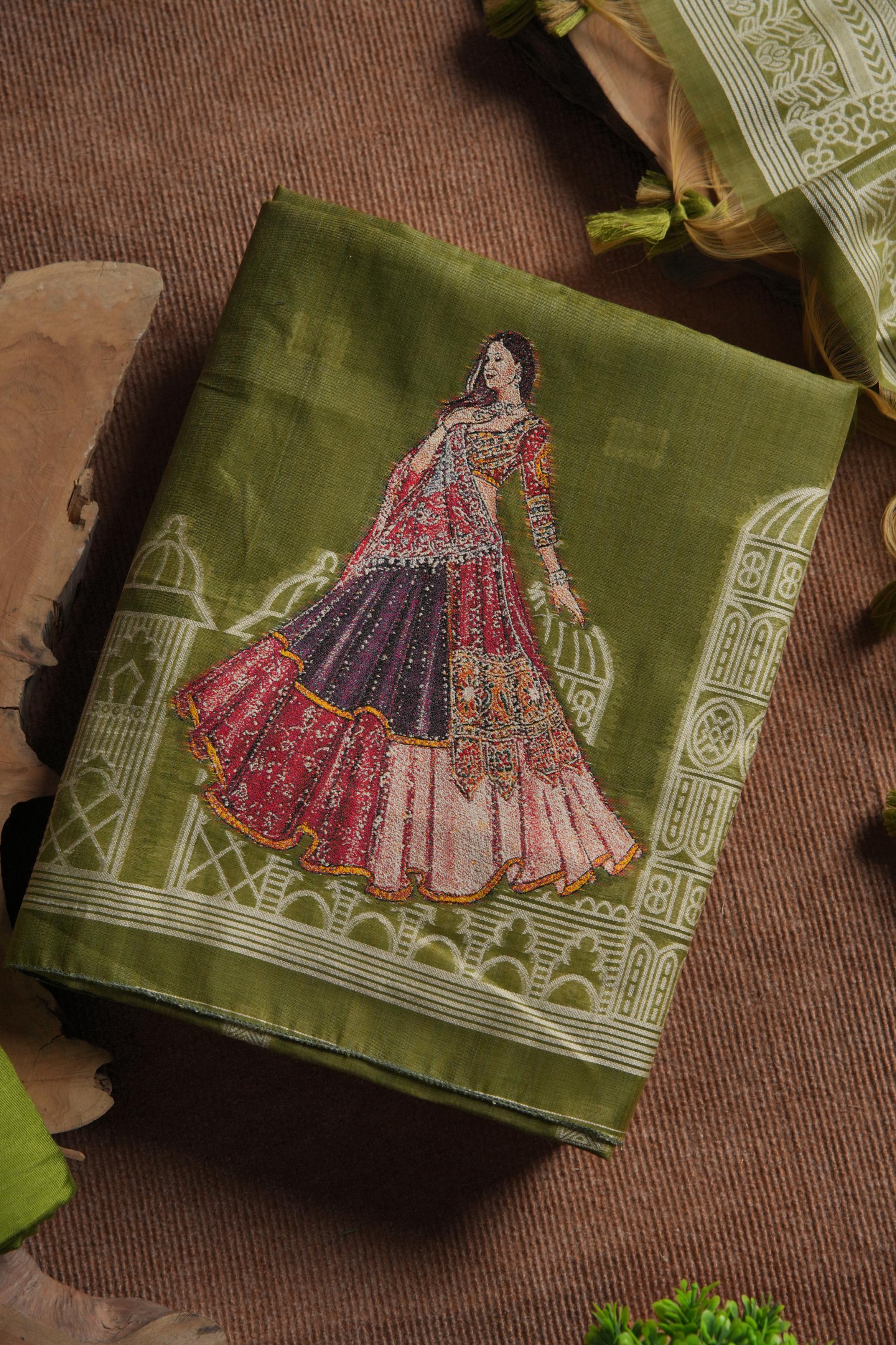 Rang Mahal Muga Cotton Unstitched Suit - MEHENDI
