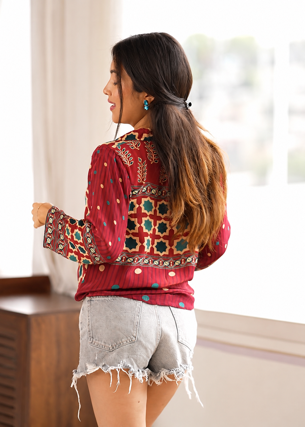 Heritage Print Ajrak Shirt - MAROON