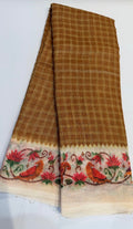Premium Linen Cotton Saree with Floral Printed Border - MUSTARD
