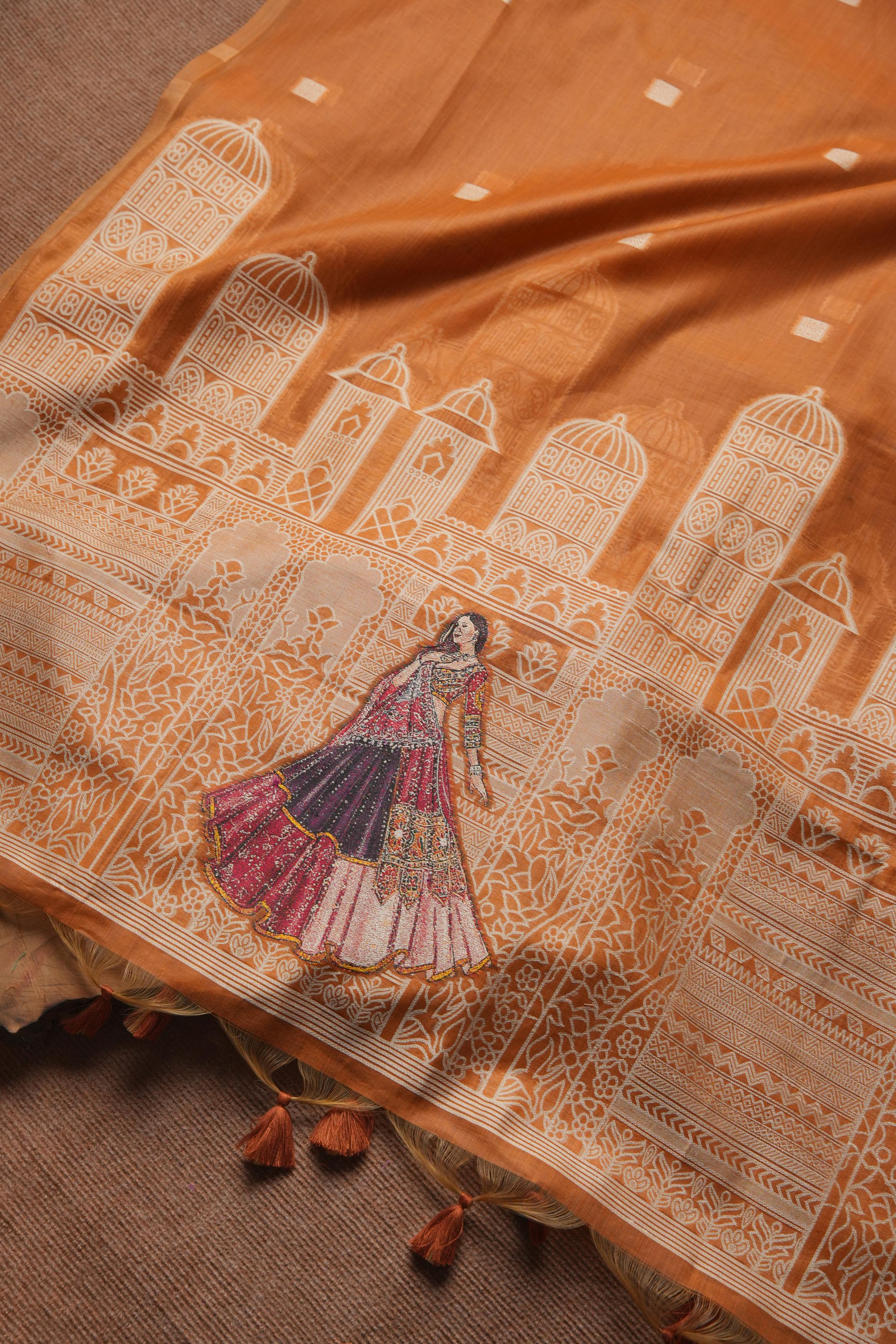 Rang Mahal Muga Cotton Unstitched Suit - Orange