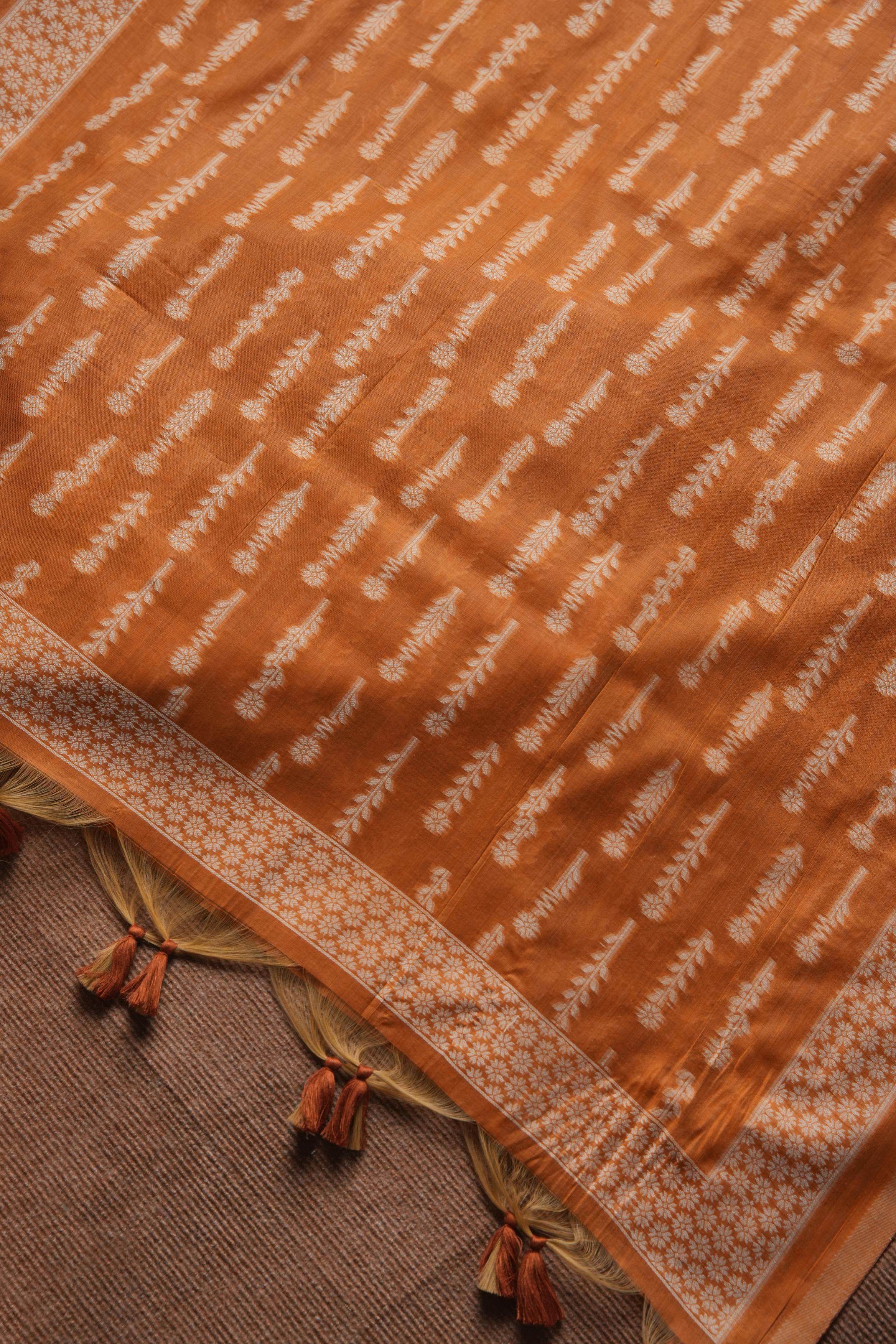 Muga Cotton Floral Woven Unstitched Suit - Orange