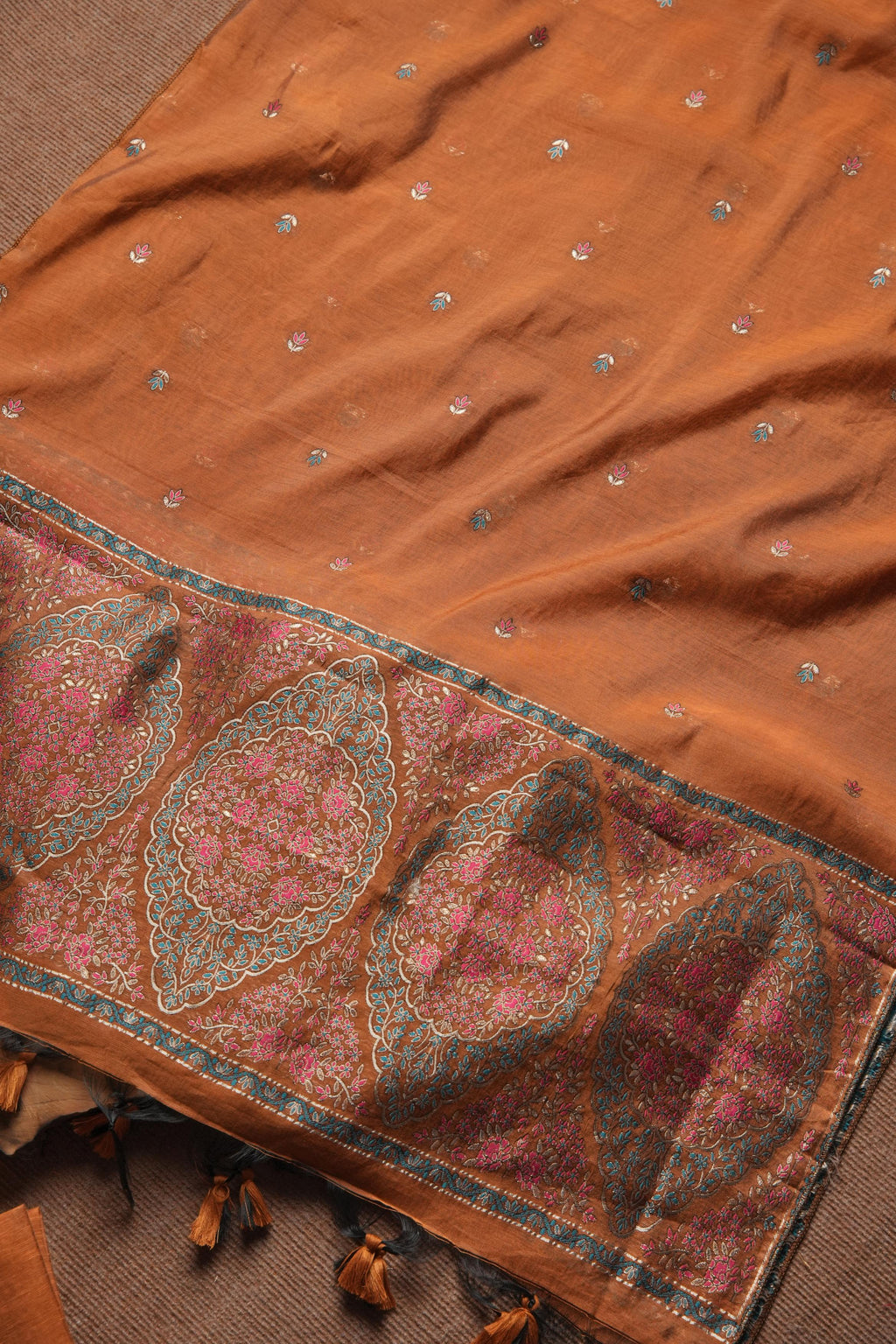 Linen Cotton Kashmiri Art Unstitched Suit- ORANGE