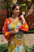 Folk Art Inspired Printed Straight Kurta & Pants Set - ORANGE