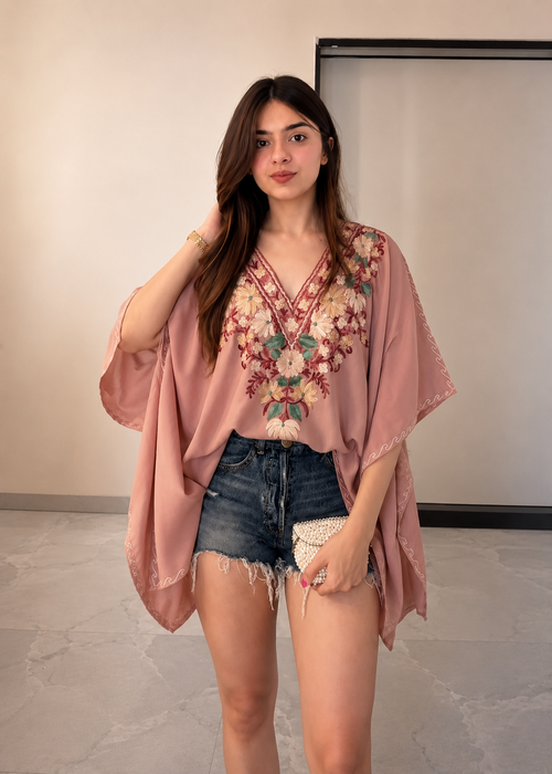 Floral Elegance Kaftan Tunic - PINK