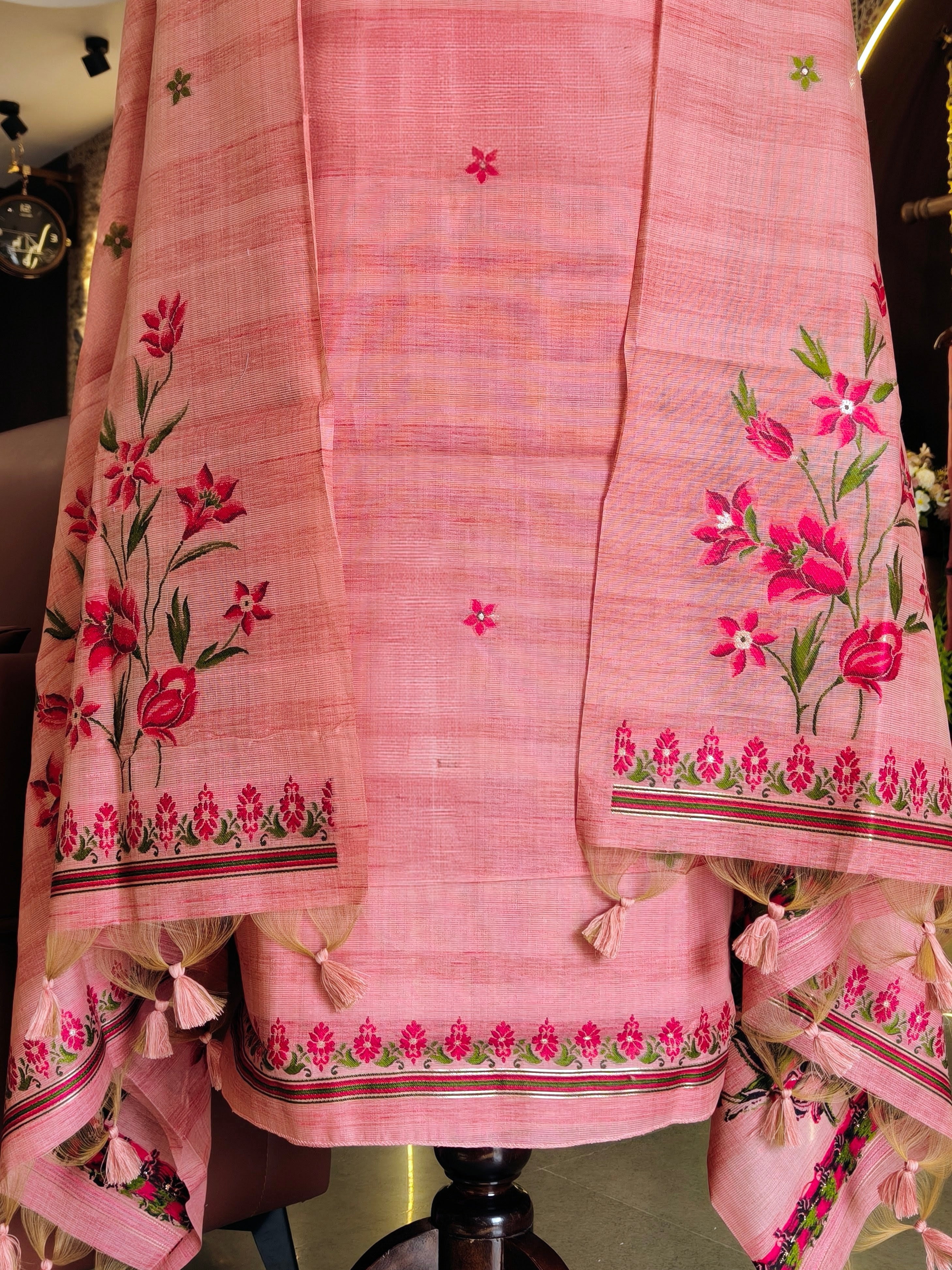 Gicha Cotton Floral Unstitched Suit- Pink