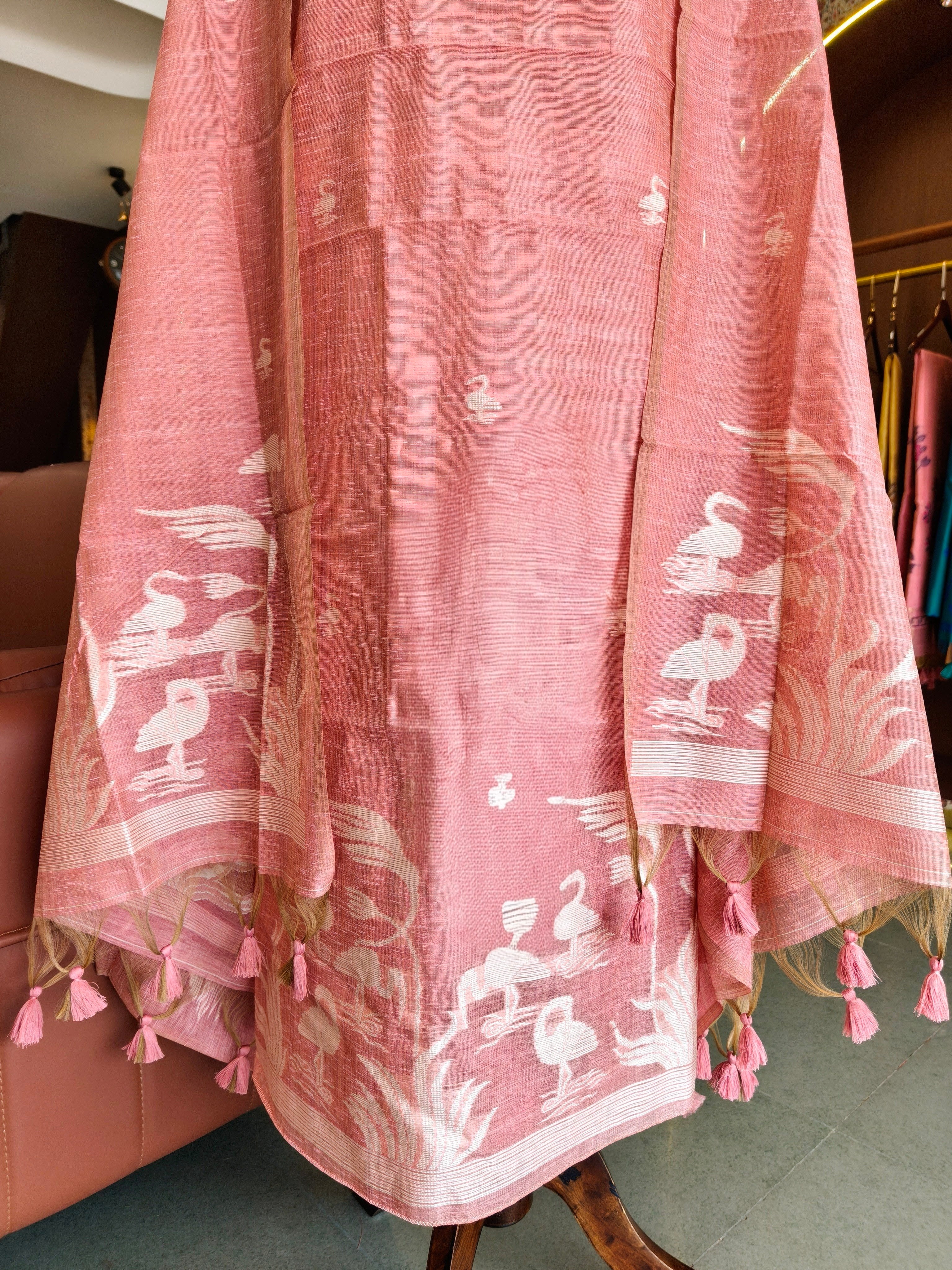 Premium Linen Silk Salwar Unstitched Suit- Pink