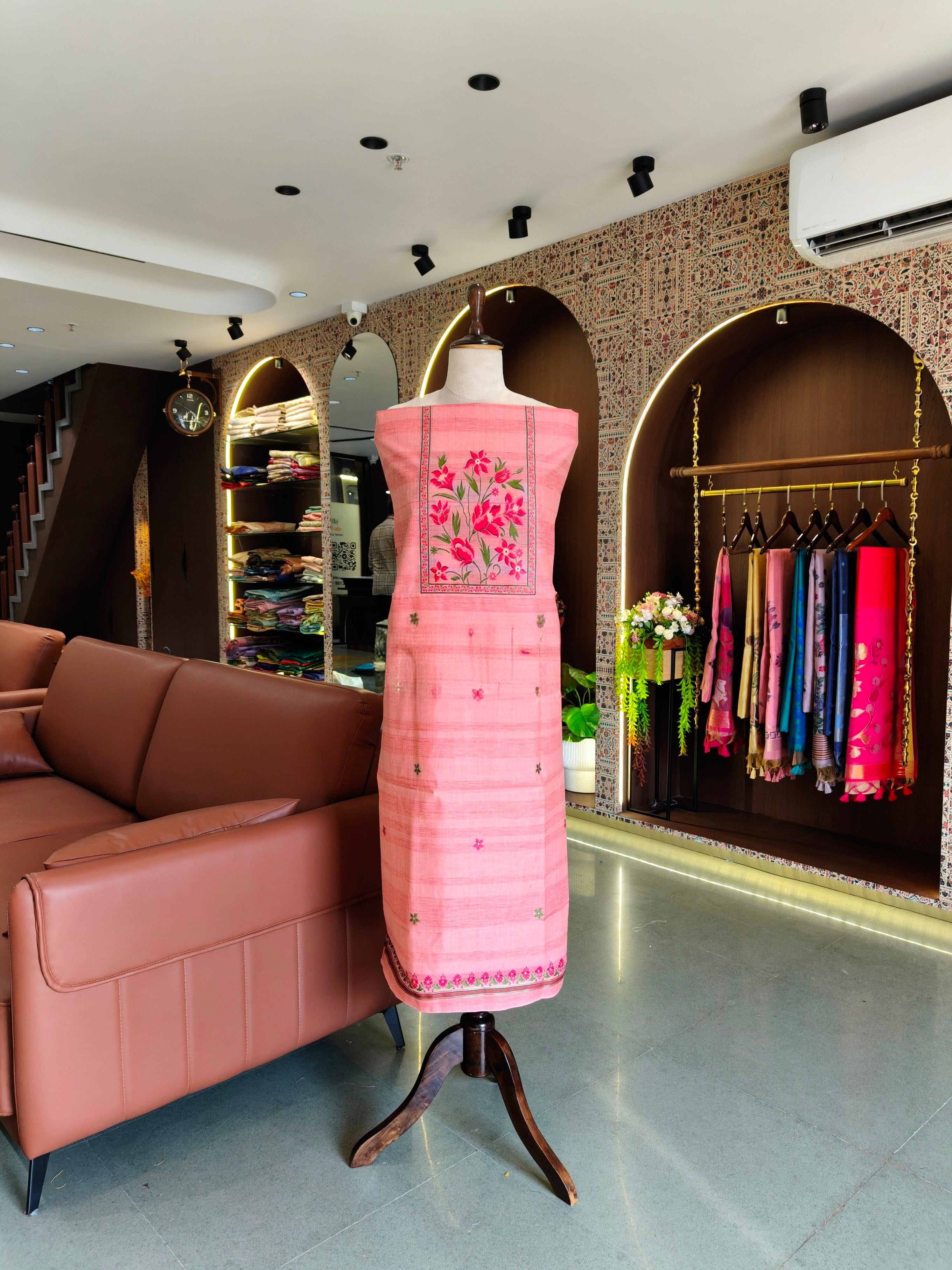 Gicha Cotton Floral Unstitched Suit- Pink