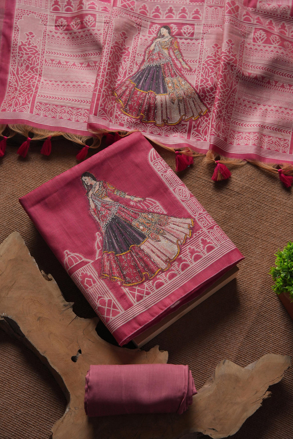 Rang Mahal Muga Cotton Unstitched Suit - Pink