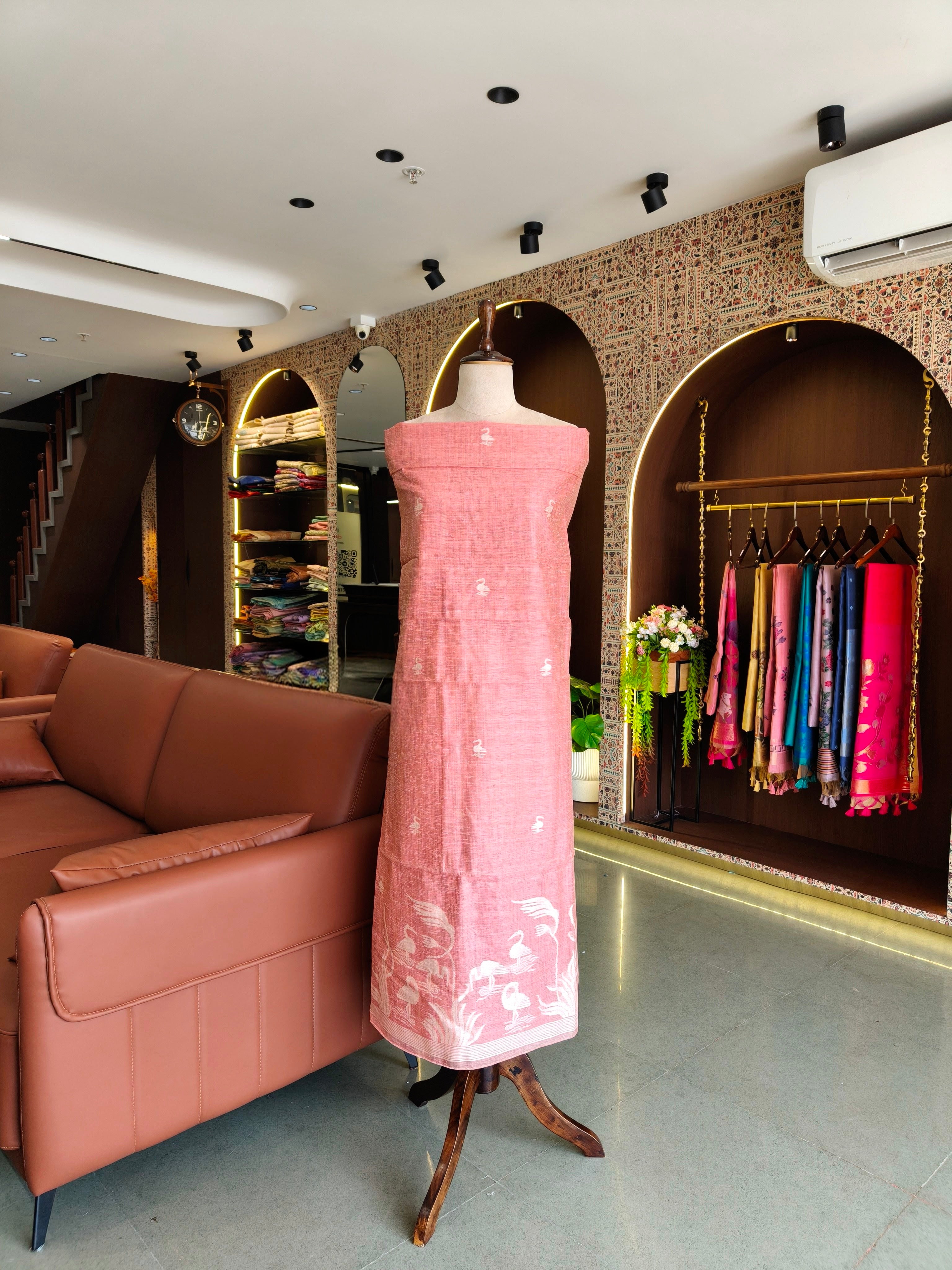 Premium Linen Silk Salwar Unstitched Suit- Pink