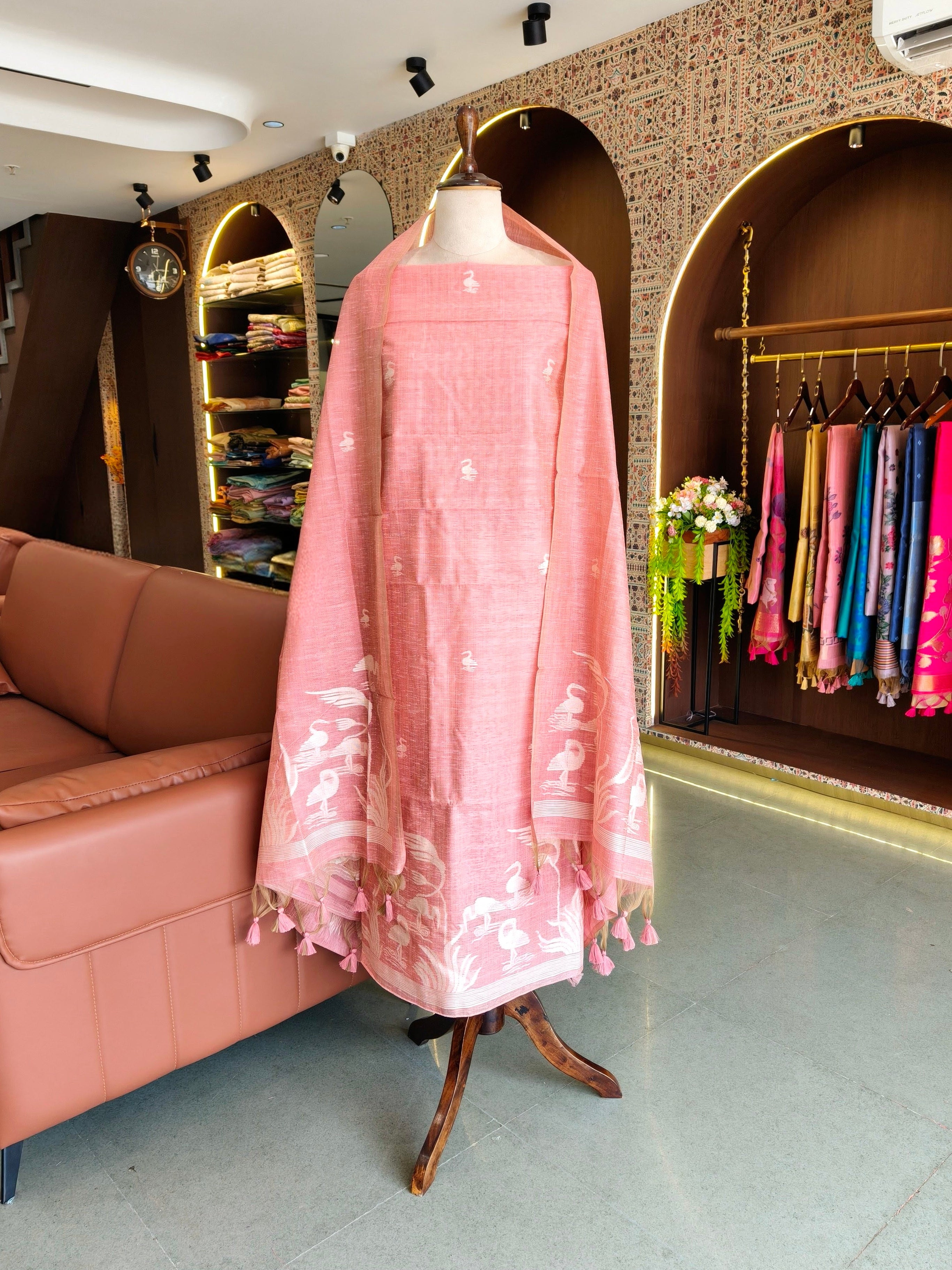 Premium Linen Silk Salwar Unstitched Suit- Pink