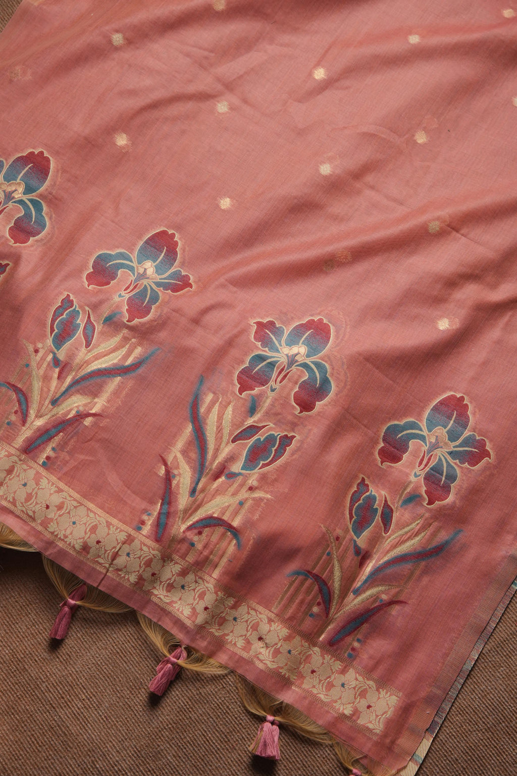 Blush Muga Cotton Unstitched Suit - PINK