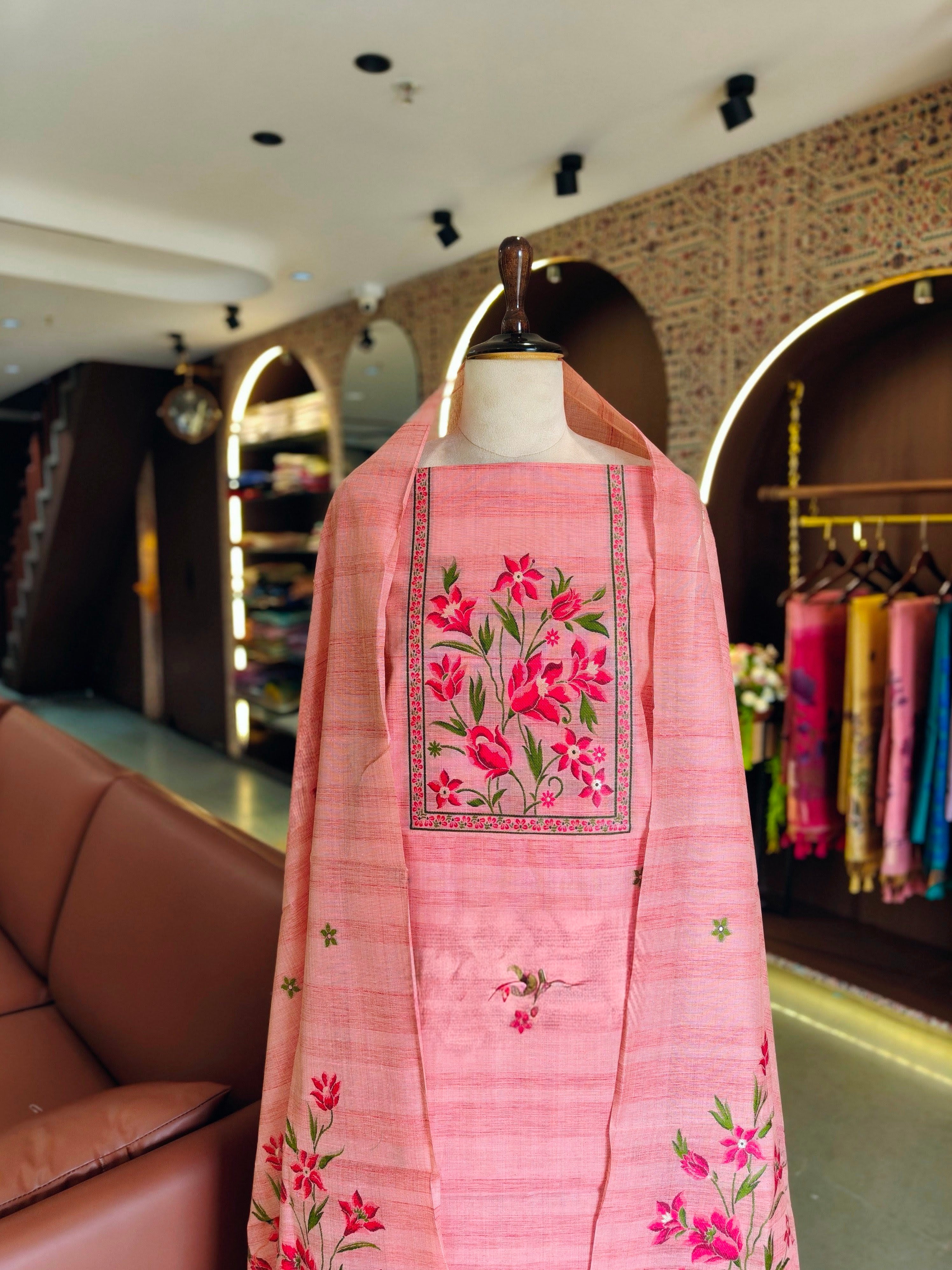 Gicha Cotton Floral Unstitched Suit- Pink