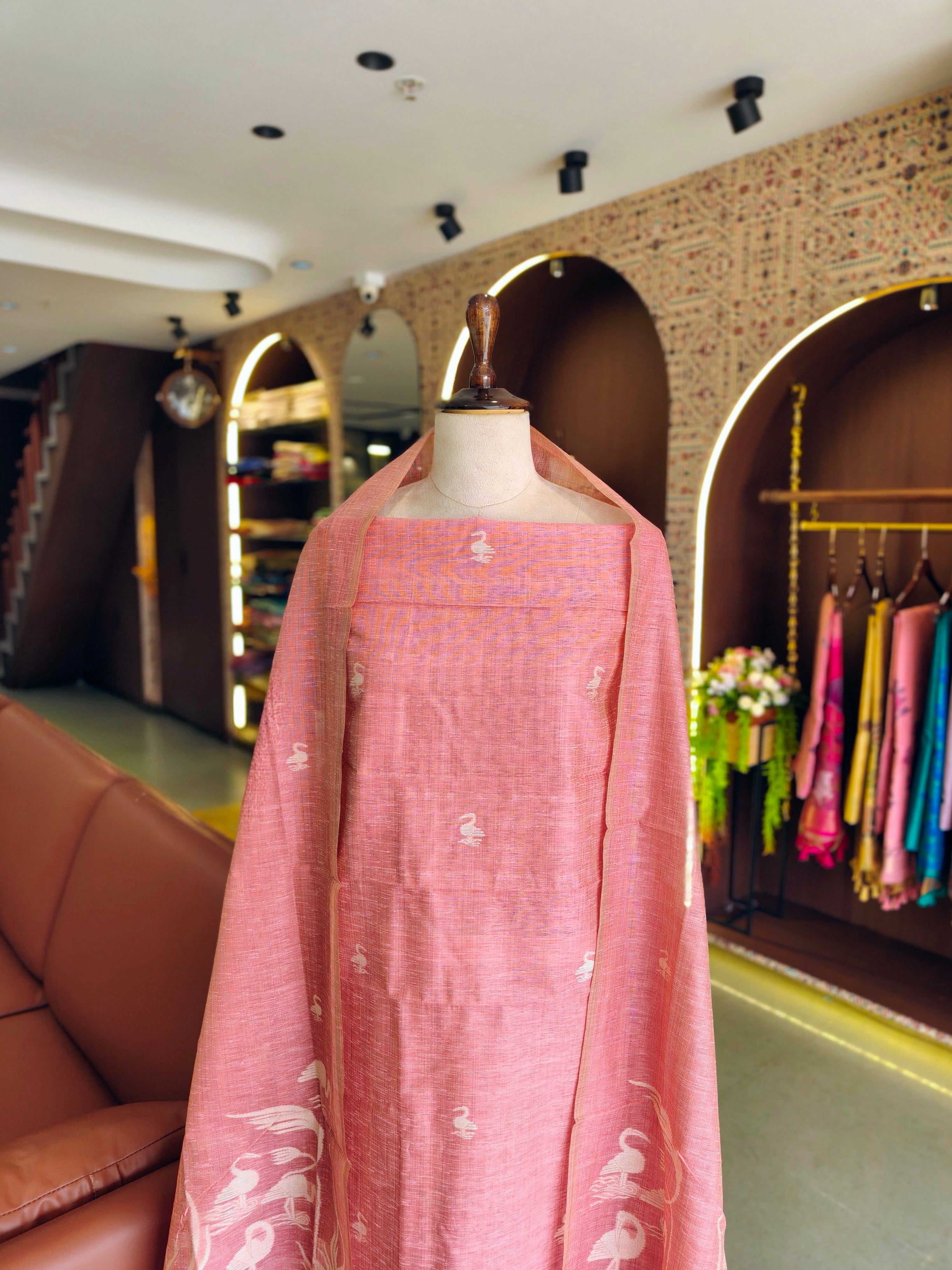 Premium Linen Silk Salwar Unstitched Suit- Pink