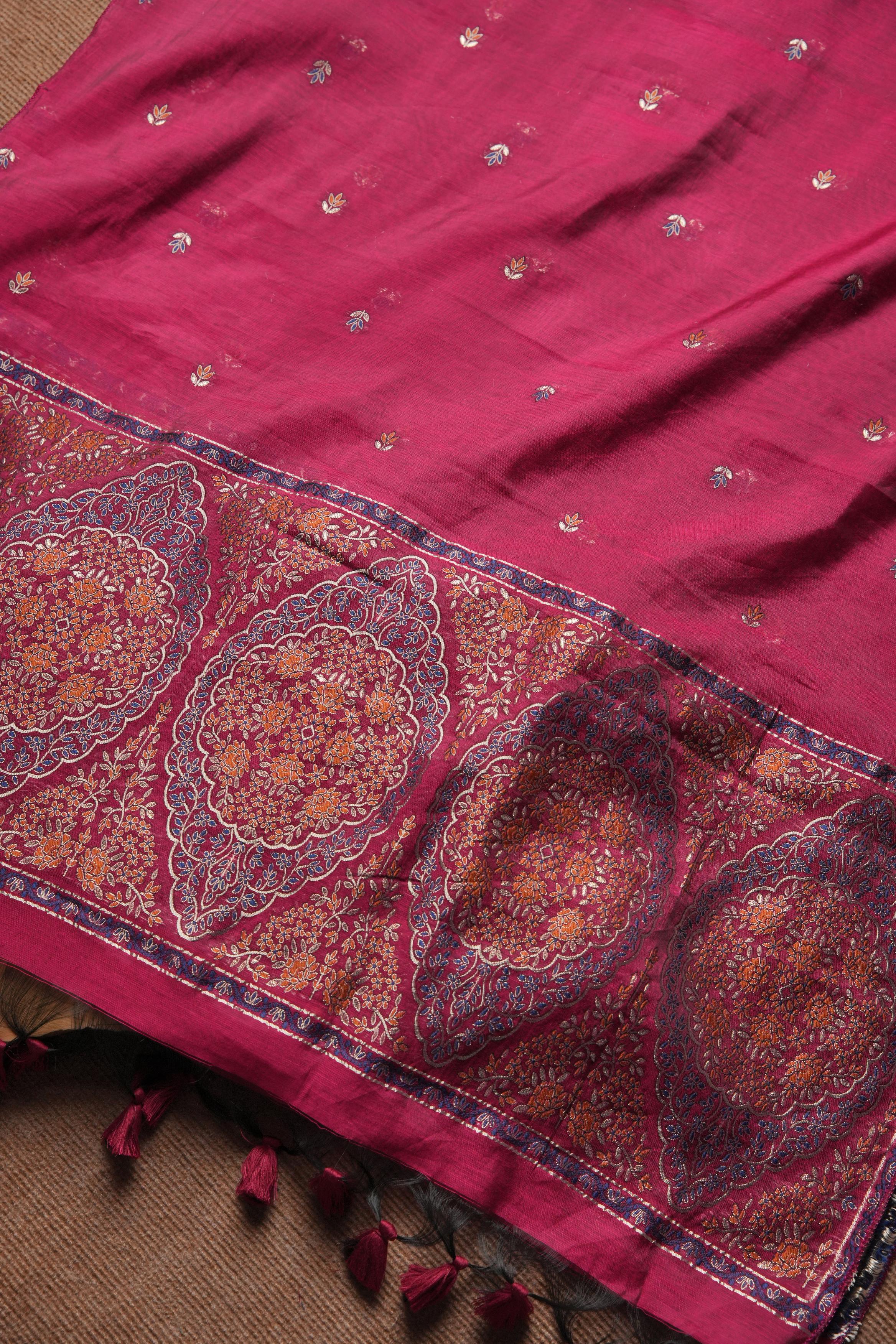 Linen Cotton Kashmiri Art Unstitched Suit- PINK