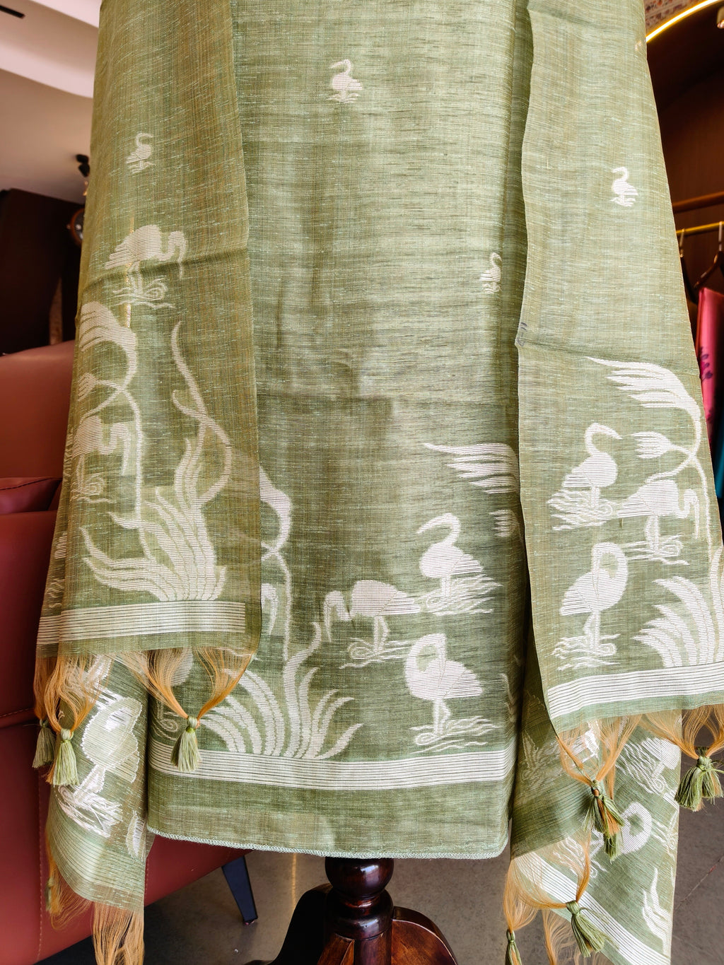 Luxury Linen Muslin Silk Unstitched Suit-- Pista