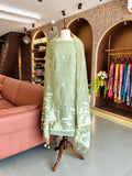 Luxury Linen Muslin Silk Unstitched Suit-- Pista