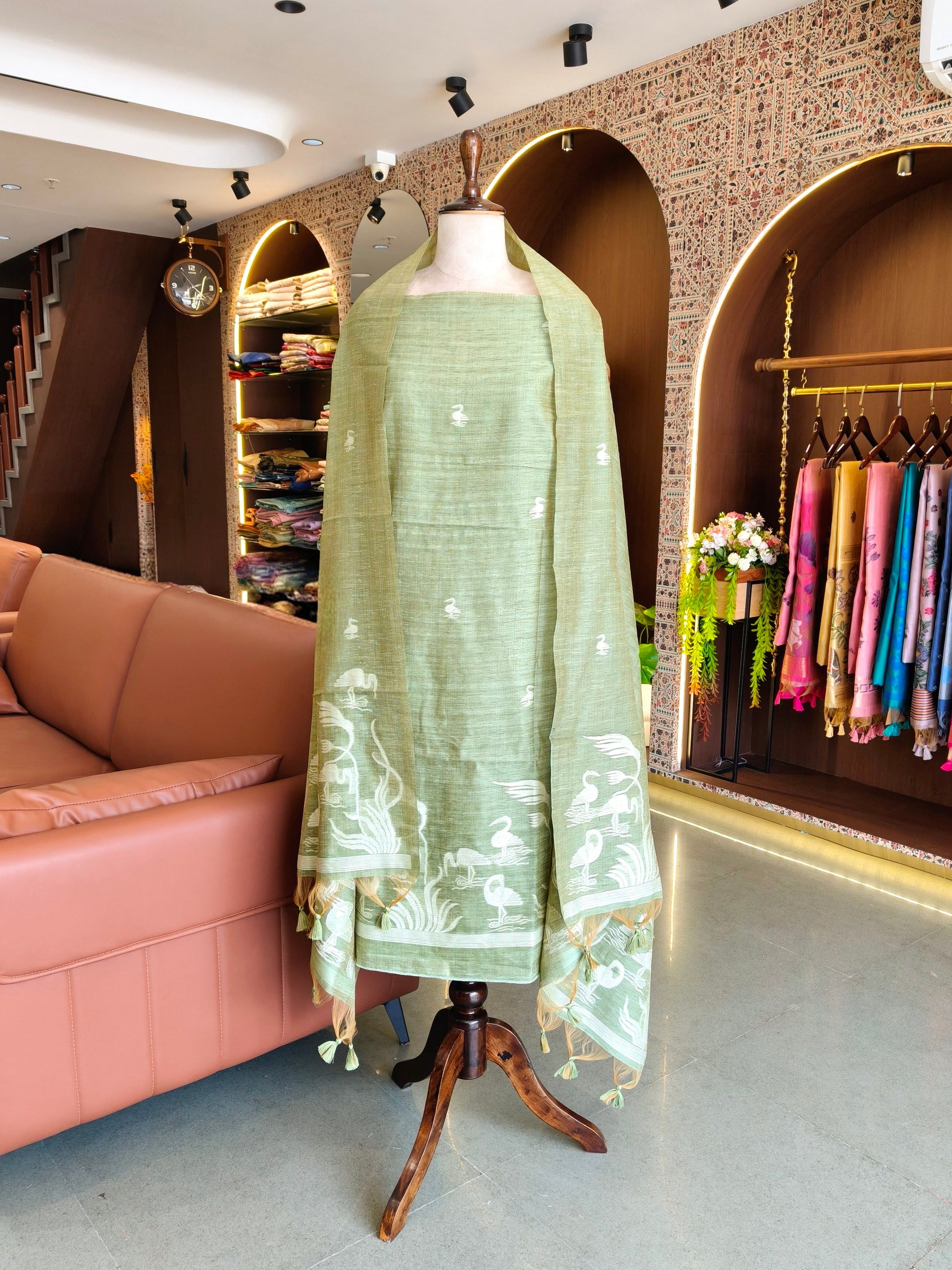 Premium Linen Silk Salwar Unstitched Suit- Pista