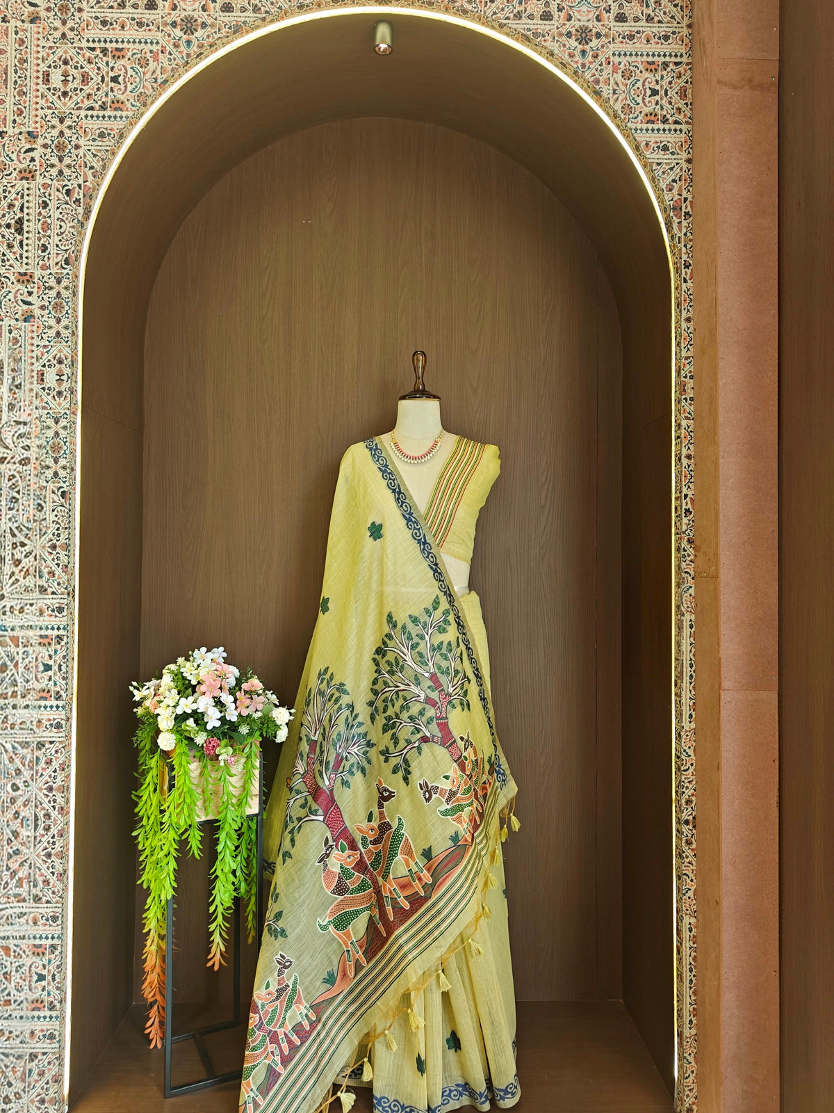 Designer Muga Cotton Saree with Warli Inspired Border-PISTA