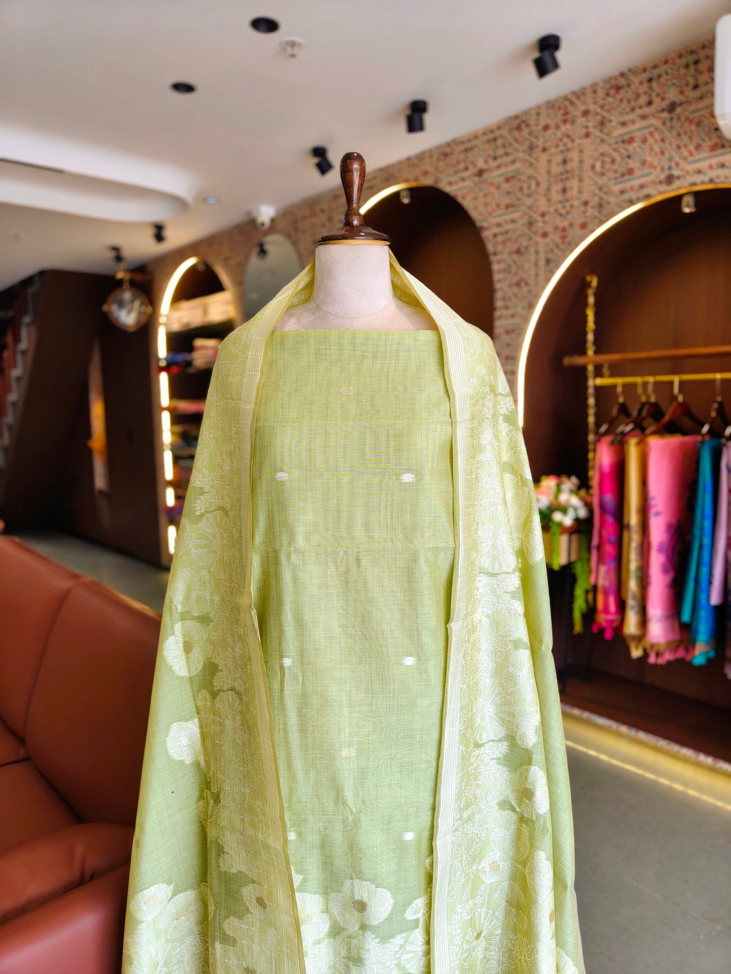 Premium Muga Cotton Unstitched Suit- PISTA