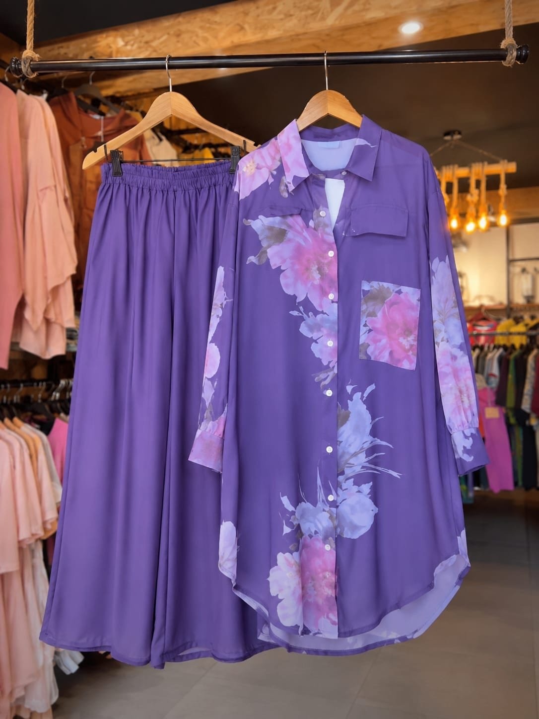 Pure Cotton Floral Coordsets - PURPLE