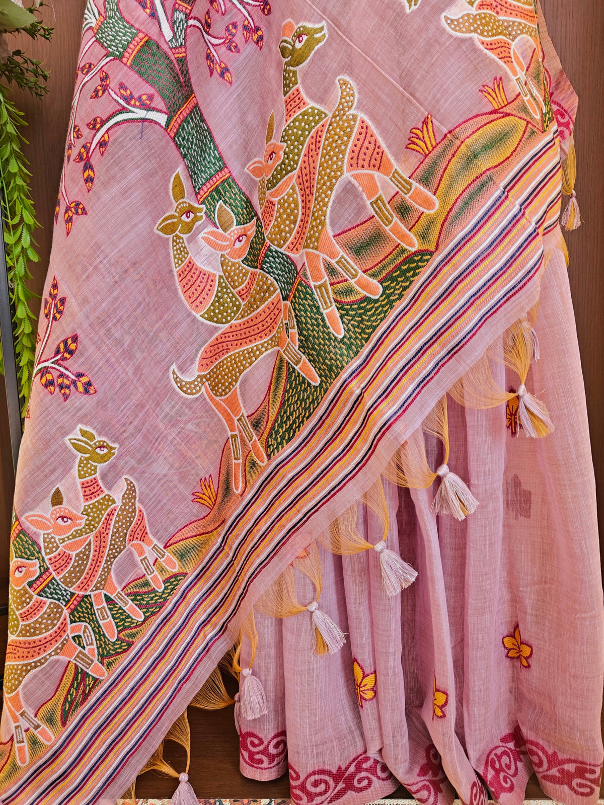 Designer Muga Cotton Saree with Warli Inspired Border-PURPLE